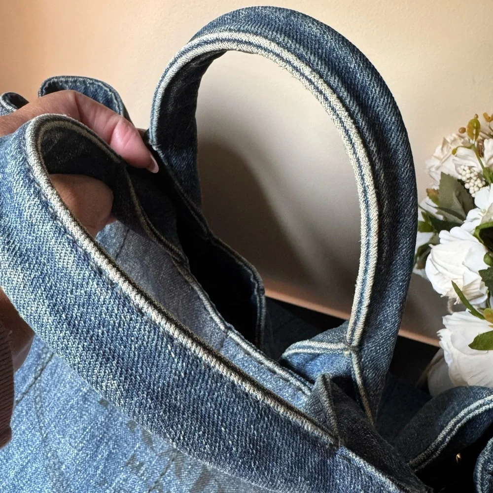PRADA Medium Canapa Blue Denim Tote Bag - Picture 9 of 12